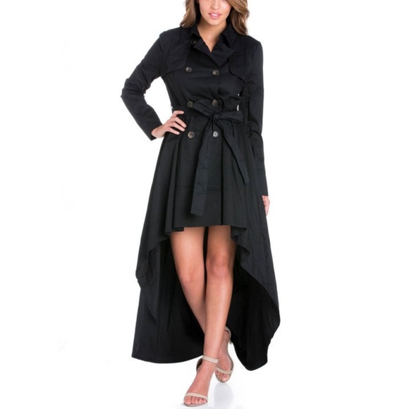 Black Hi Low Peplum Trench Coat - Picture 5 of 8